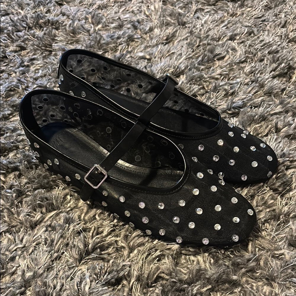 HM Mesh Crystal Sheer Ballet Flats US 9 Black